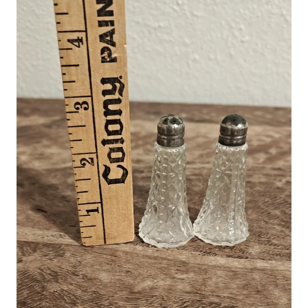 PAT APPL'D FOR Press Glass Salt & Pepper Shaker w/Sterling Silver Top Vintage